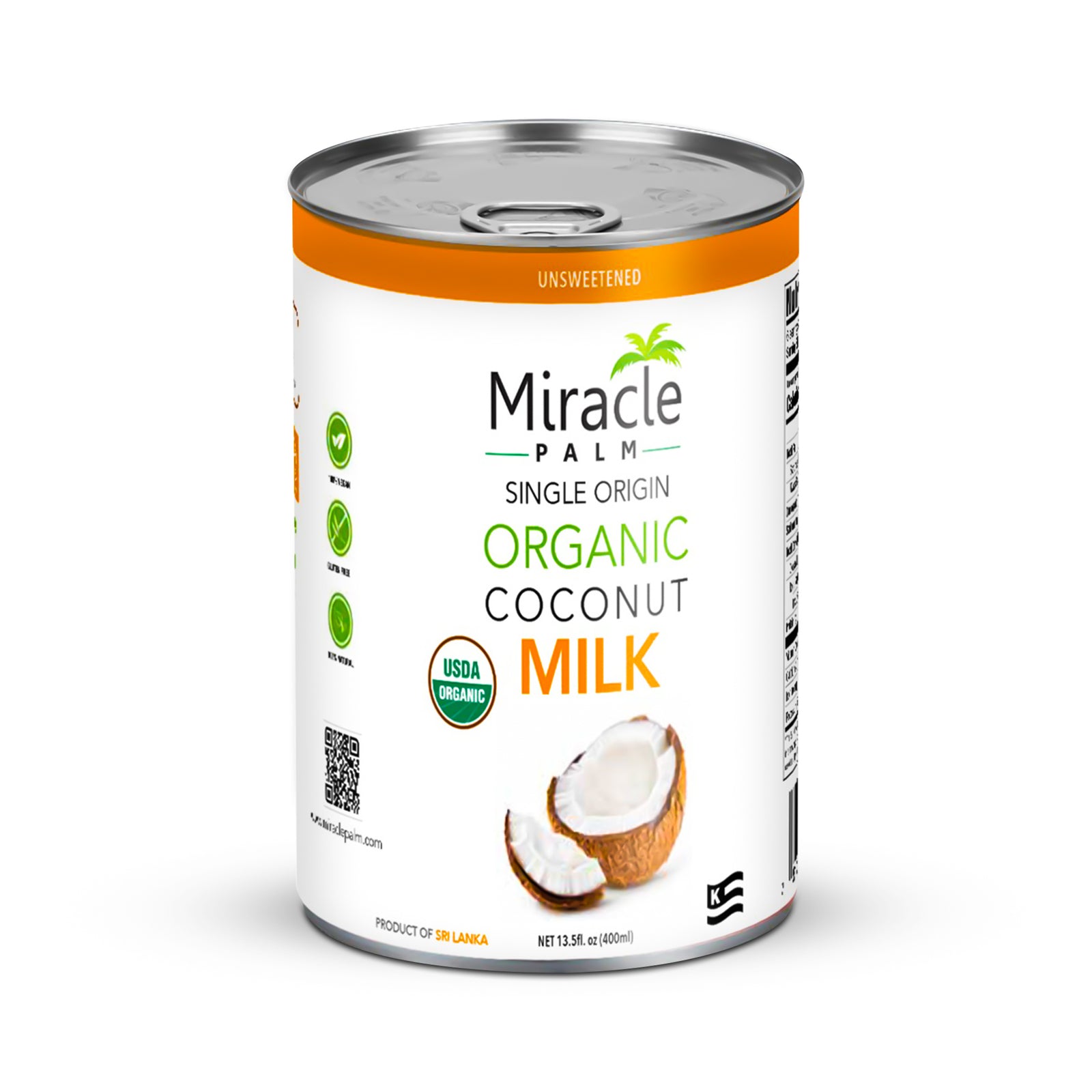 Miracle Palm Organic Canned Coconut Milk 18% Fat Unsweetened - 13.5 Fl Oz