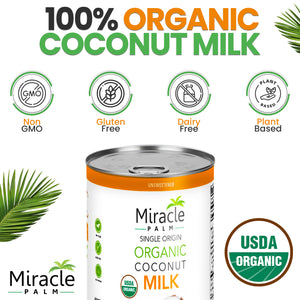 Miracle Palm Organic Canned Coconut Milk 18% Fat Unsweetened - 13.5 Fl Oz