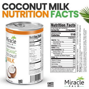 Miracle Palm Organic Canned Coconut Milk 18% Fat Unsweetened - 13.5 Fl Oz