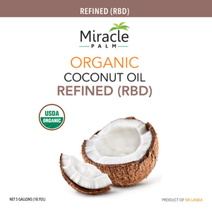 Miracle Palm Organic Refined Coconut Oil (RBD) Tasteless 5 Gallon Pail