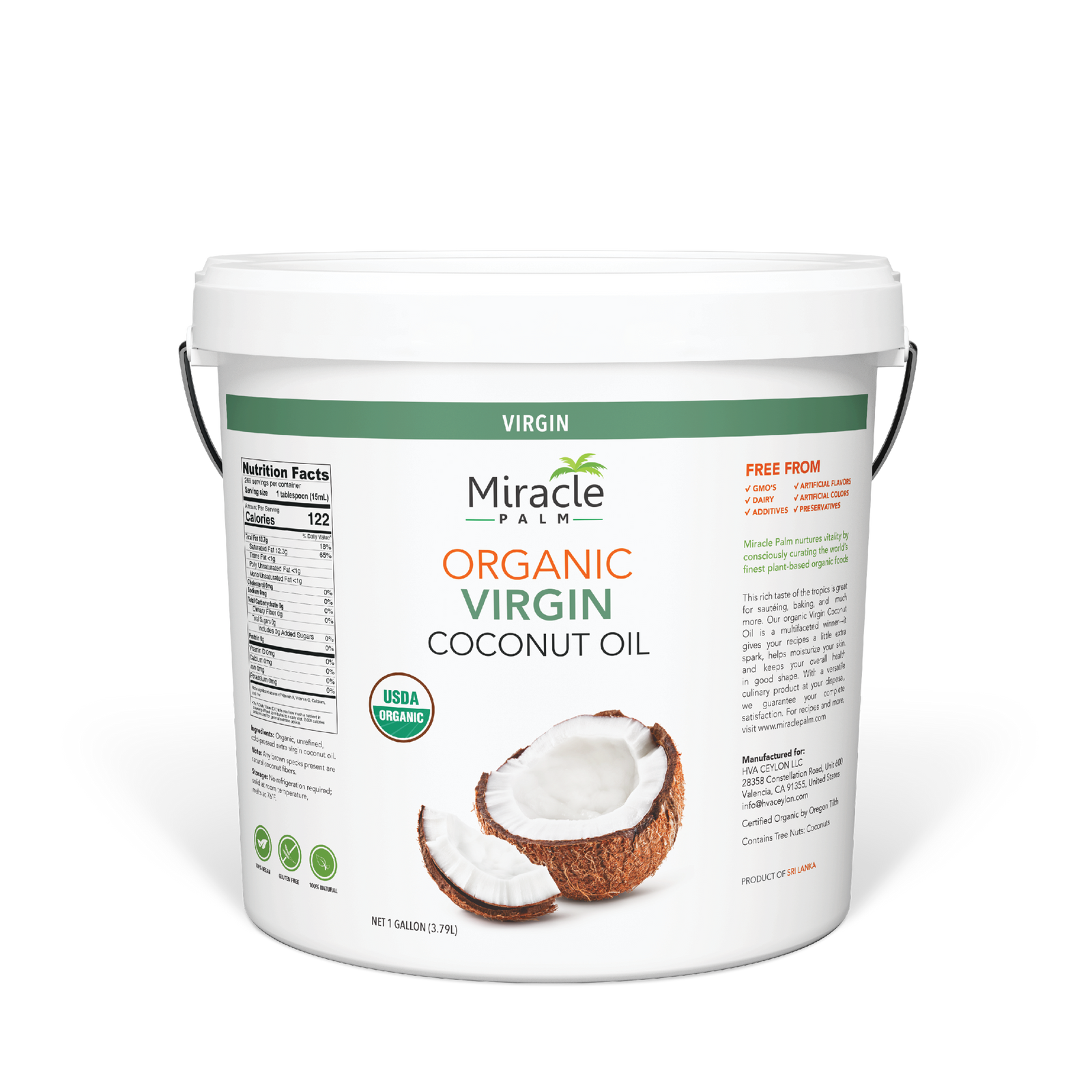 Miracle Palm Organic Virgin Coconut Oil (1 Gallon)