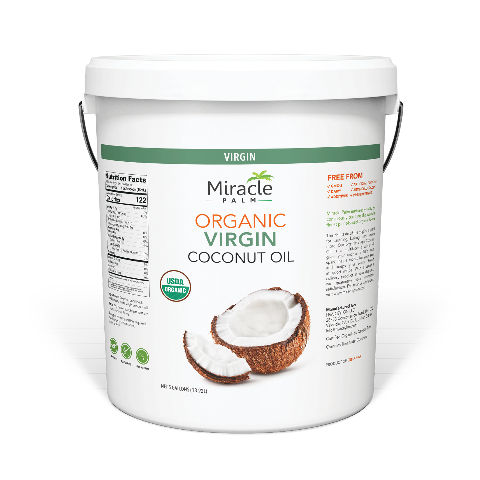 Miracle Palm Organic Virgin Coconut Oil (5 Gallons)